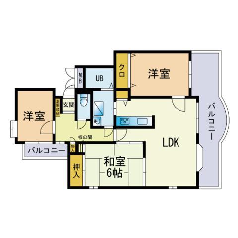 ウェルス藤崎(3LDK/4階)の間取り写真