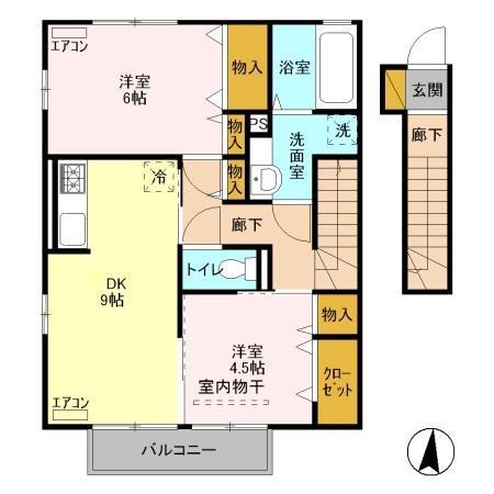 ムーンライトA(2DK/2階)の間取り写真