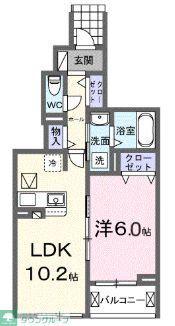 フォンテーヌV(1LDK/1階)の間取り写真