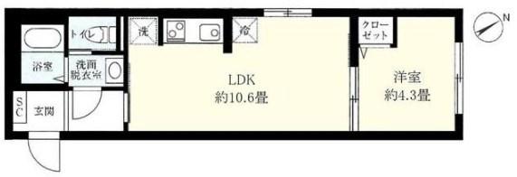 ウェルスクエアイズム荻窪(1LDK/4階)の間取り写真