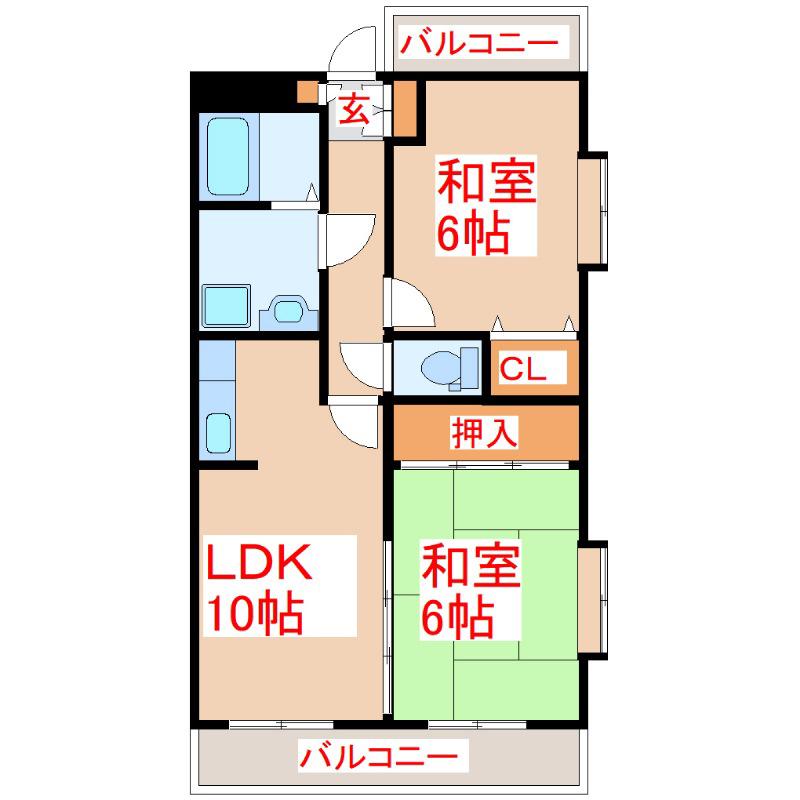 サンハイム春山(2LDK/2階)の間取り写真