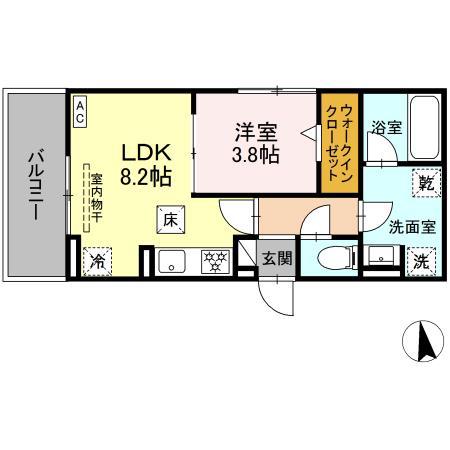 ノクターン内山(1LDK/1階)の間取り写真