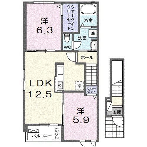 ジュネス・ドミールII(2LDK/2階)の間取り写真