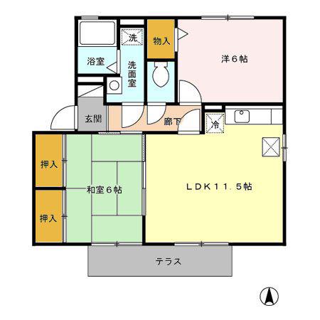 アムール神宮 A棟(2LDK/1階)の間取り写真