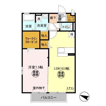 グロースピュア(1LDK/2階)の間取り写真
