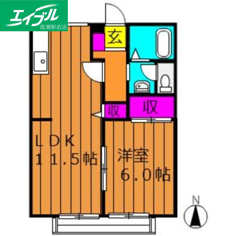 リバーサイド金光A棟(1LDK/2階)の間取り写真