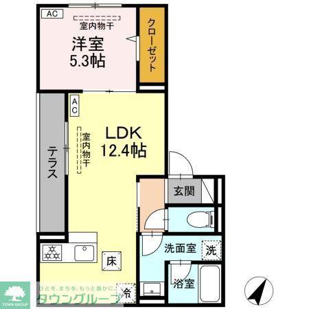ドムスクレスト南林間(1LDK/1階)の間取り写真