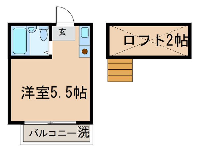 ペアパレス あけぼの パートII(ワンルーム/2階)の間取り写真