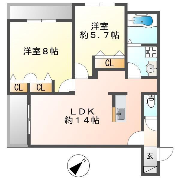 MAURUURU(2LDK/2階)の間取り写真