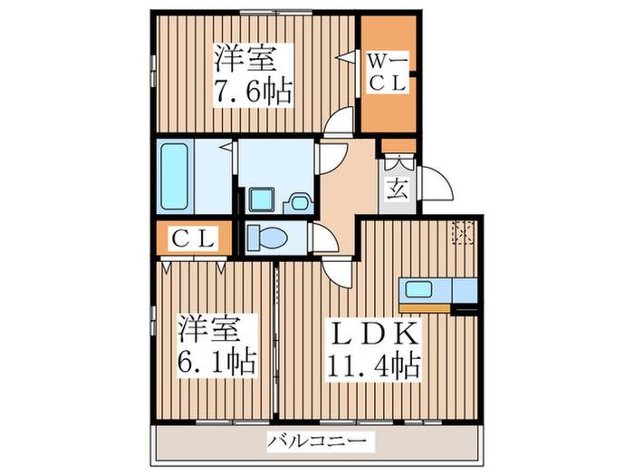 セントラルアヴェニューB(2LDK/1階)の間取り写真
