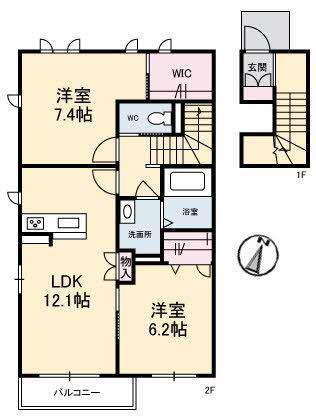 スカイフィールド2(2LDK/2階)の間取り写真