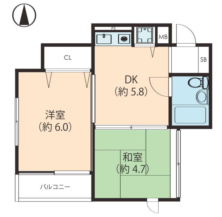 ツインルーフ(2DK/3階)の間取り写真