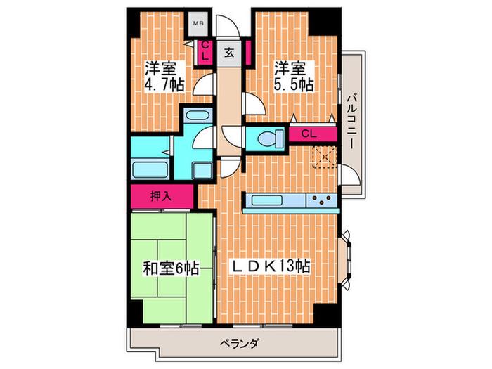 藤和ハイタウン(3LDK/2階)の間取り写真