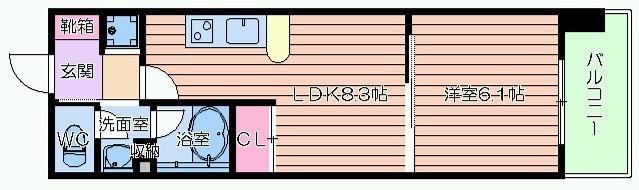 コンソラーレ上町台II(1LDK/8階)の間取り写真