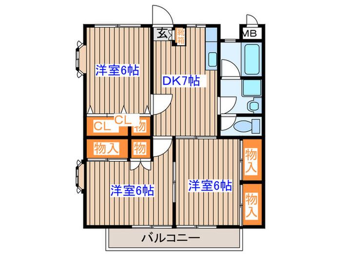 フラッツ長町南(3DK/2階)の間取り写真