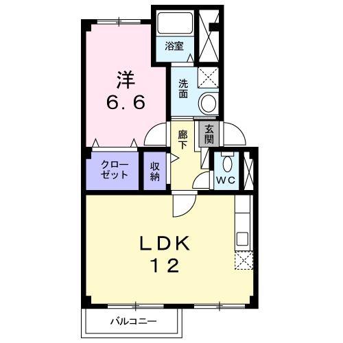 エスポワール2A棟(1LDK/2階)の間取り写真