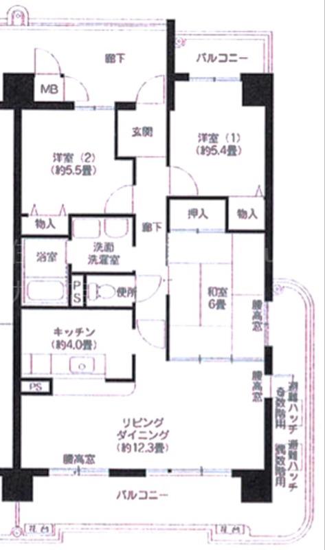 コーシャハイツ中加賀屋(3LDK/4階)の間取り写真