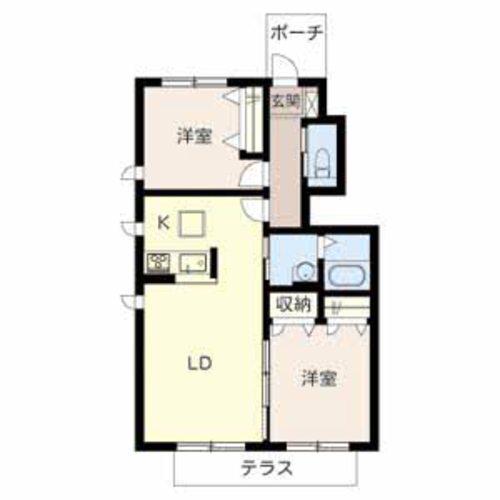 メゾン福渡 B棟(2LDK/1階)の間取り写真