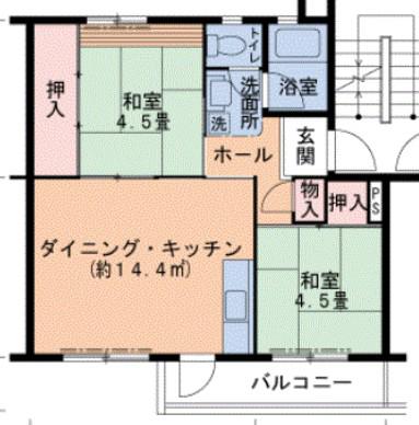 UR泉南一丘(2DK/4階)の間取り写真