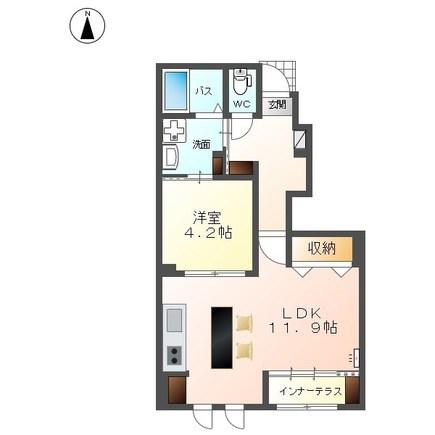 岡谷市長地源アパート(1LDK/1階)の間取り写真