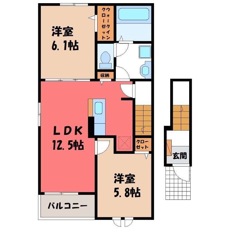 フェリシアII(2LDK/2階)の間取り写真