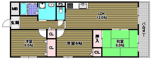 プロスベール北野田(3LDK/2階)の間取り写真