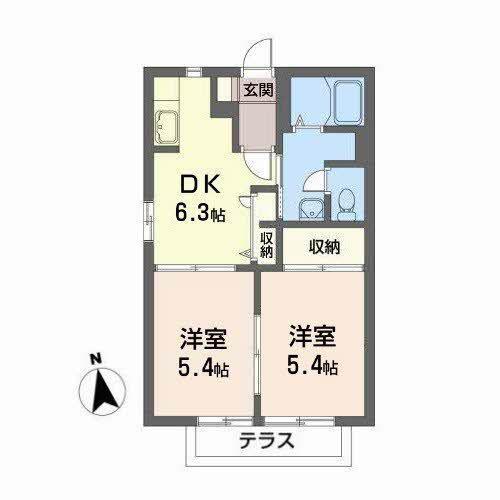 オーセントE(2DK/1階)の間取り写真