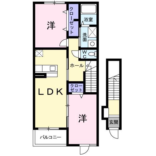 セレノ・カーサA(2LDK/2階)の間取り写真
