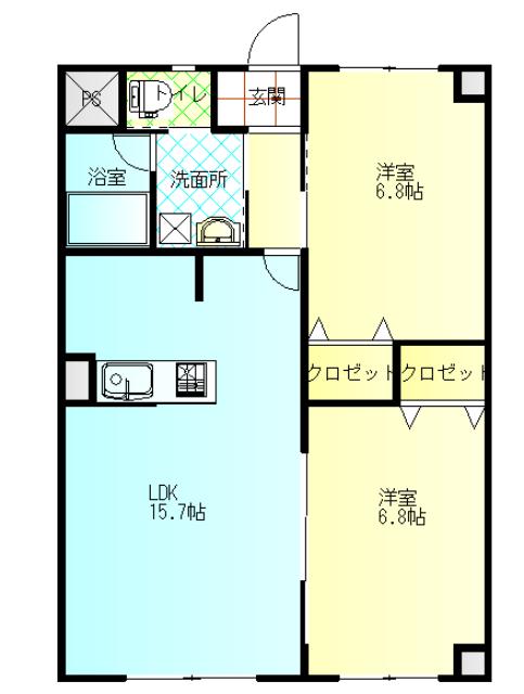 ミッドタウン米沢(2LDK/5階)の間取り写真