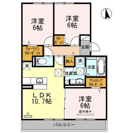 コリド黒田 B棟(3LDK/1階)の間取り写真