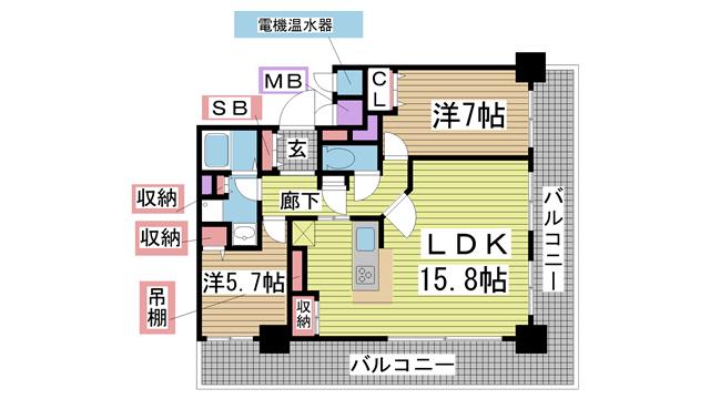 ライオンズタワー神戸旧居留地(2LDK/11階)の間取り写真