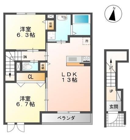 ディアコート(2LDK/2階)の間取り写真