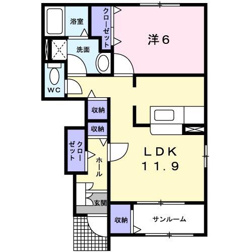 グレイスコートI(1LDK/1階)の間取り写真