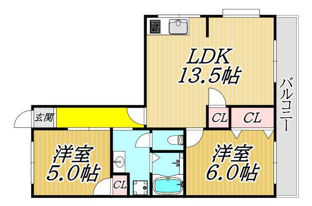 ウインステージ大鹿(2LDK/2階)の間取り写真