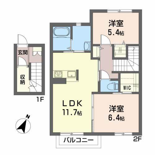 シャーメゾンガーデンズ下長 B(2LDK/2階)の間取り写真