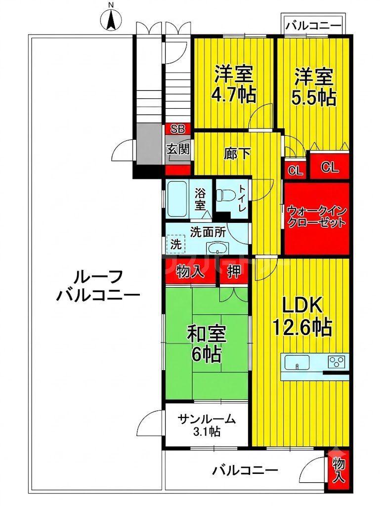 サンセレクト北本(3LDK/5階)の間取り写真