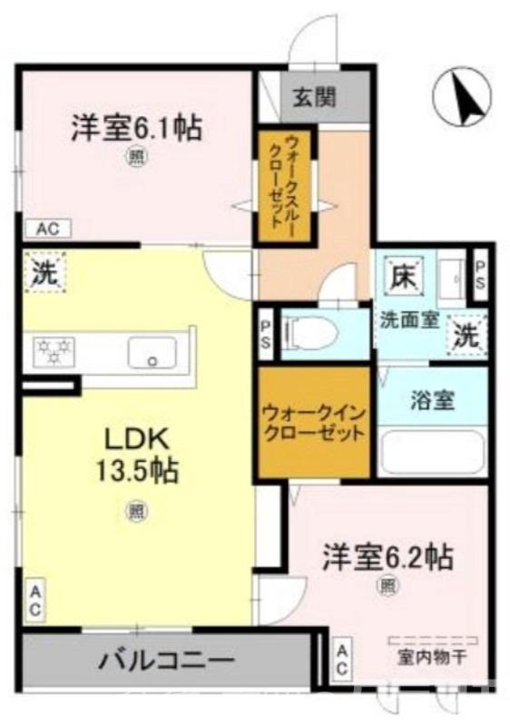 パサログランデ浜寺諏訪森III(2LDK/1階)の間取り写真