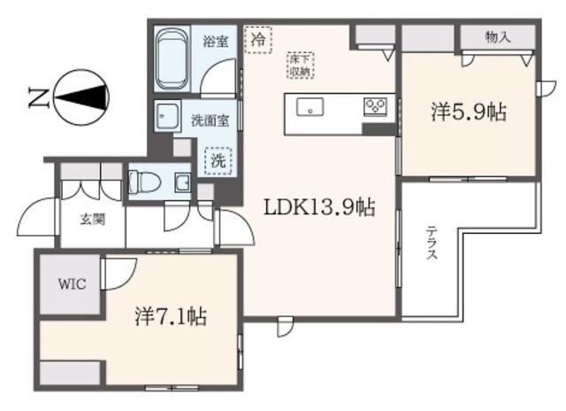 ヴィルシーナ(2LDK/1階)の間取り写真