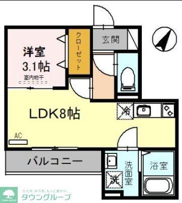 シェーングラース D(1LDK/3階)の間取り写真