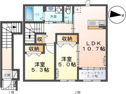 SSコーポII(2LDK/2階)の間取り写真
