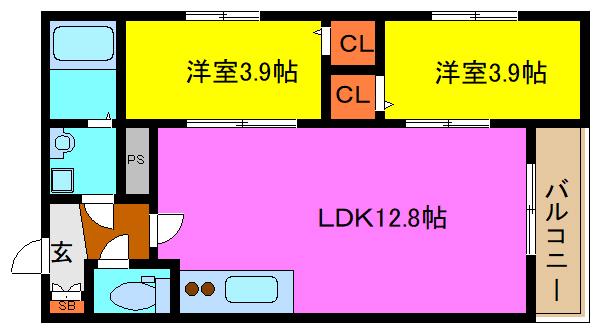 TIO瓢箪山(2LDK/1階)の間取り写真