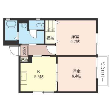 ヴァンヴェール青葉(2K/2階)の間取り写真