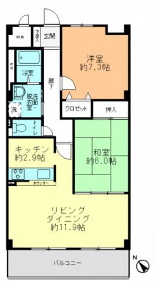 メルヴェーユ牛田(2LDK/2階)の間取り写真