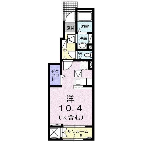 ラーゴム II(ワンルーム/1階)の間取り写真