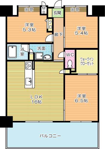 ウイングス三萩野(3LDK/14階)の間取り写真