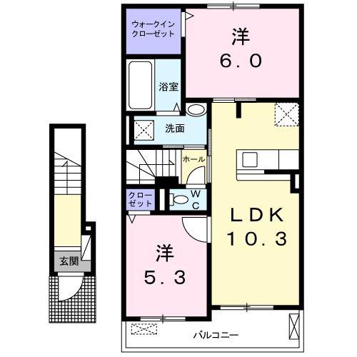 ホープ・ヴィレッジ(2LDK/2階)の間取り写真