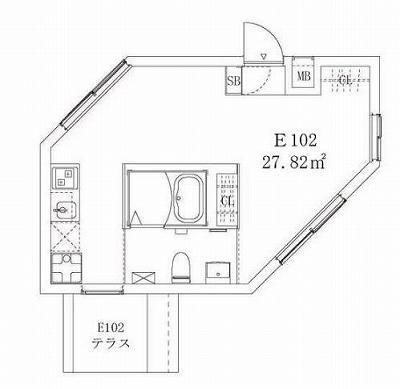ファーレ上原ノイエイースト(ワンルーム/1階)の間取り写真