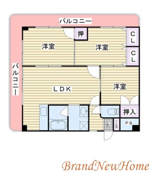 百舌鳥スクエアハイツ(3LDK/4階)の間取り写真