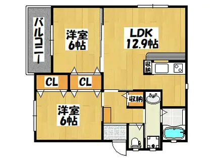 ハイム加賀(2LDK/1階)の間取り写真