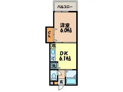 CALMAX本原(1DK/3階)の間取り写真